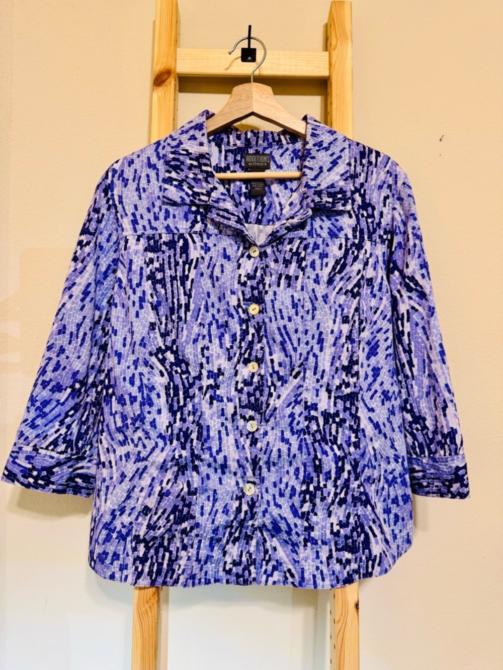 Additions by Chico's Purple Geometric Block Print Button Up Shirt - Size 3 (XL)